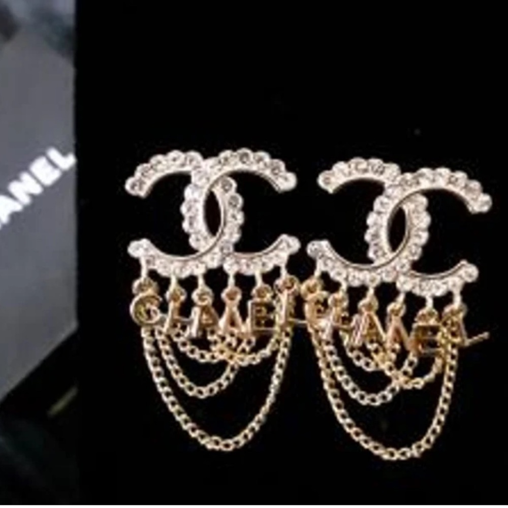 AUTHENTIC Rare Chanel Crystal Letter Earrings